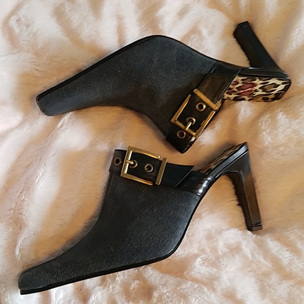 Melian leather and denim mules sz 8